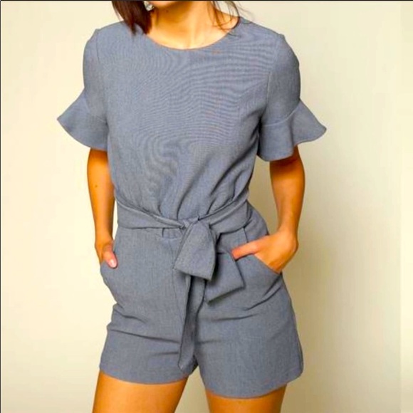 Line & Dot Pants - Line + Dot Blue Ruffle Sleeve Romper